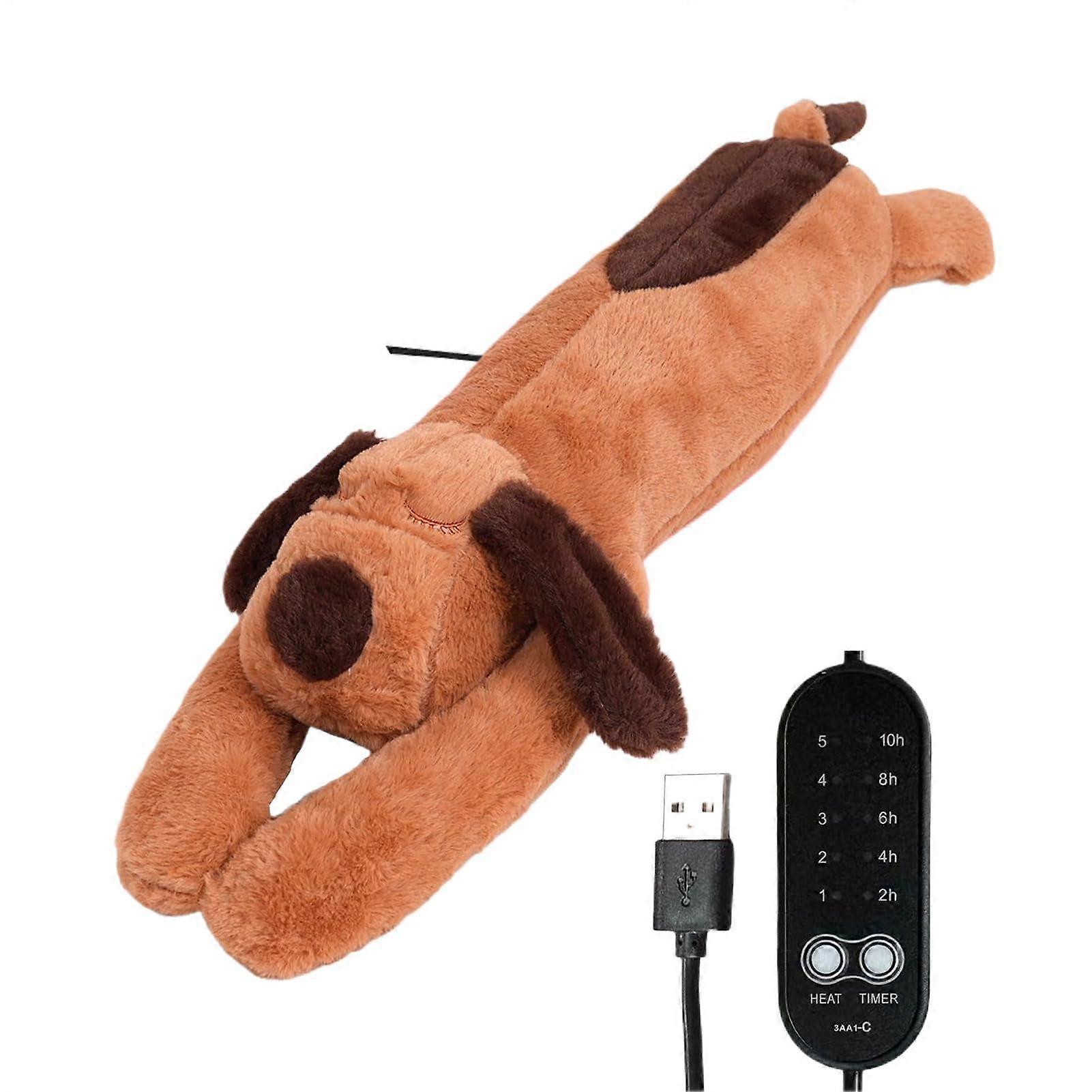 USB Heated Plush Dog Toy with Adjustable Temperature Heating Pad for Neck Shoulder Back Pain Relief Brown