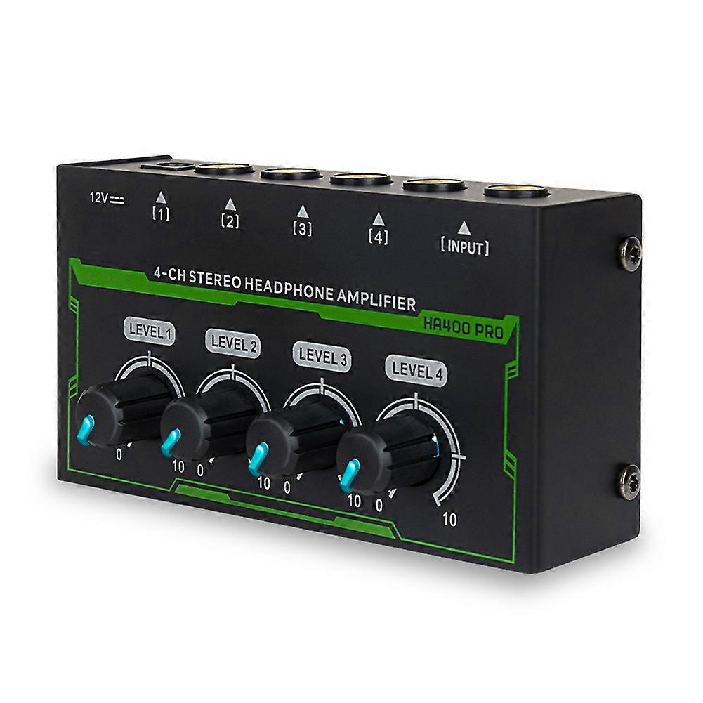 Headphone Amplifier 4 Channel Stereo Audio Amplifier Mini Headphone Splitter for Live and Recording Studio EU Plug
