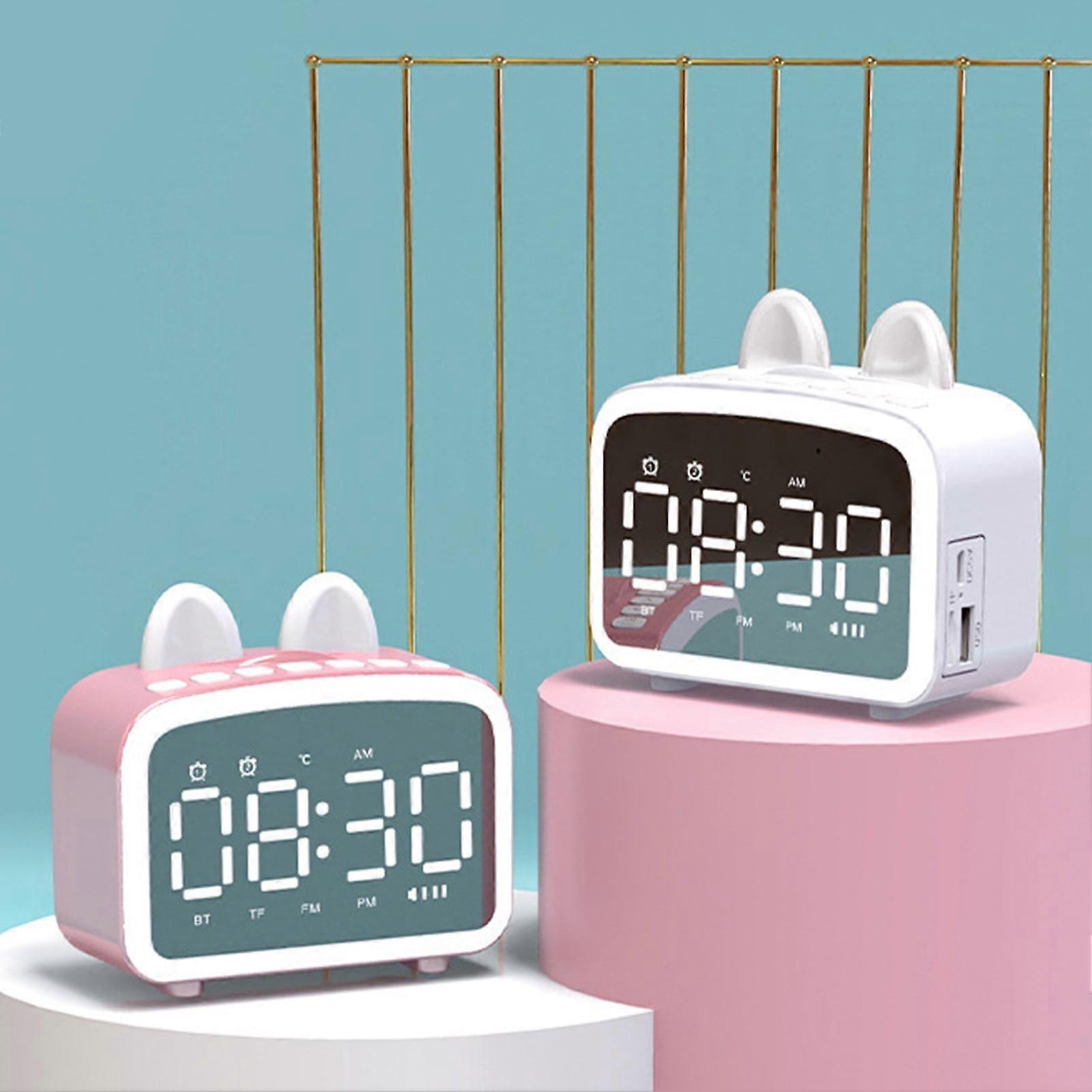 SUSUchens Q8 Bluetooth-compatible 5.0 Wireless Multi-function Speaker LED Light Alarm Clock Mirror Pink
