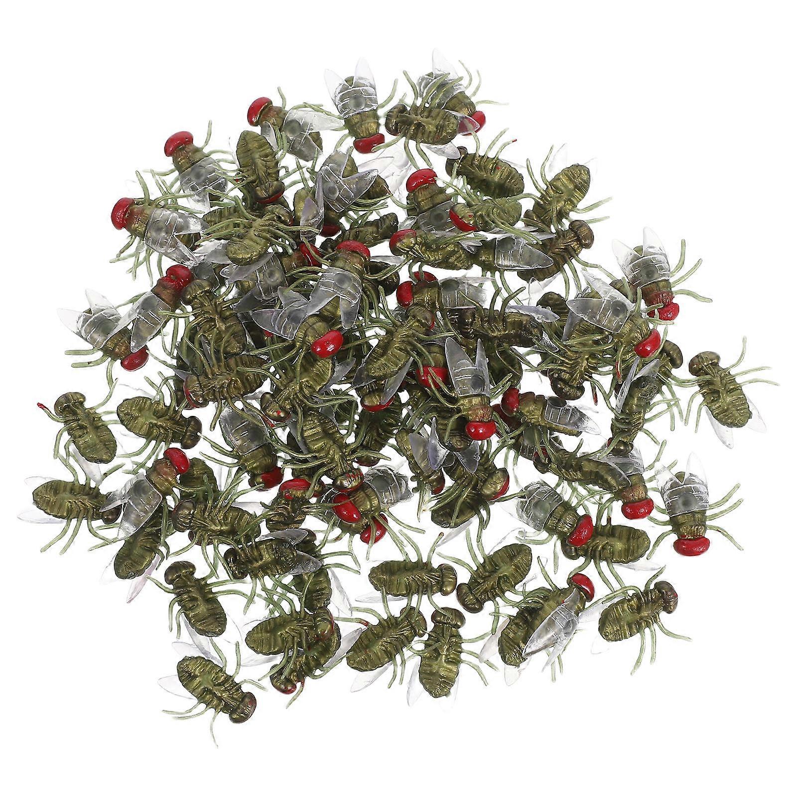 Realistic Fake Flies Model Toy for Halloween Prank 100Pcs Golden Plastic