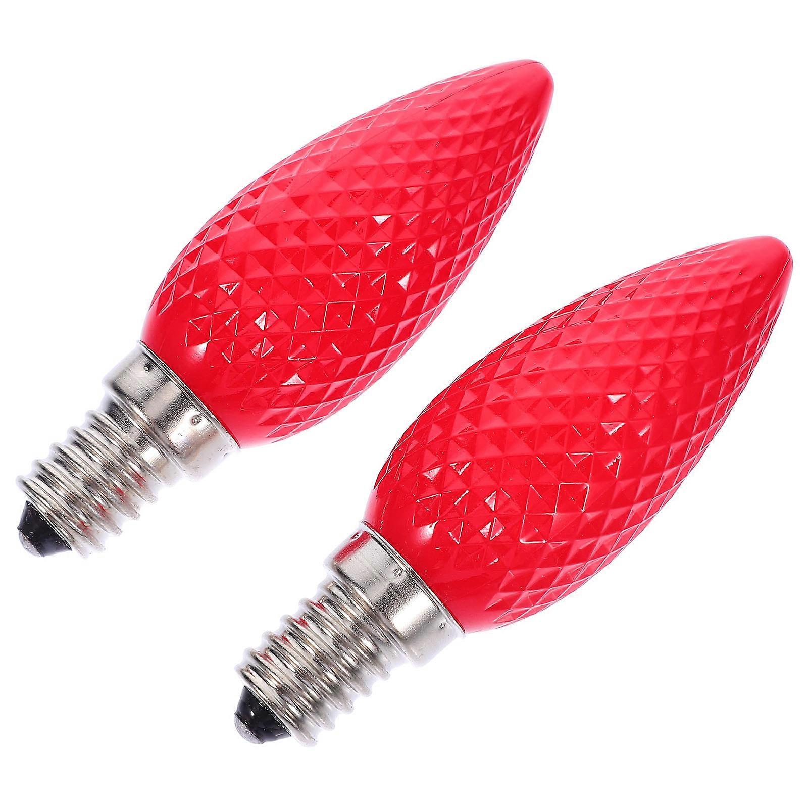 Colored LED Electric Candle Bulb E14 Pattern Design for Decoration 2Pcs Red