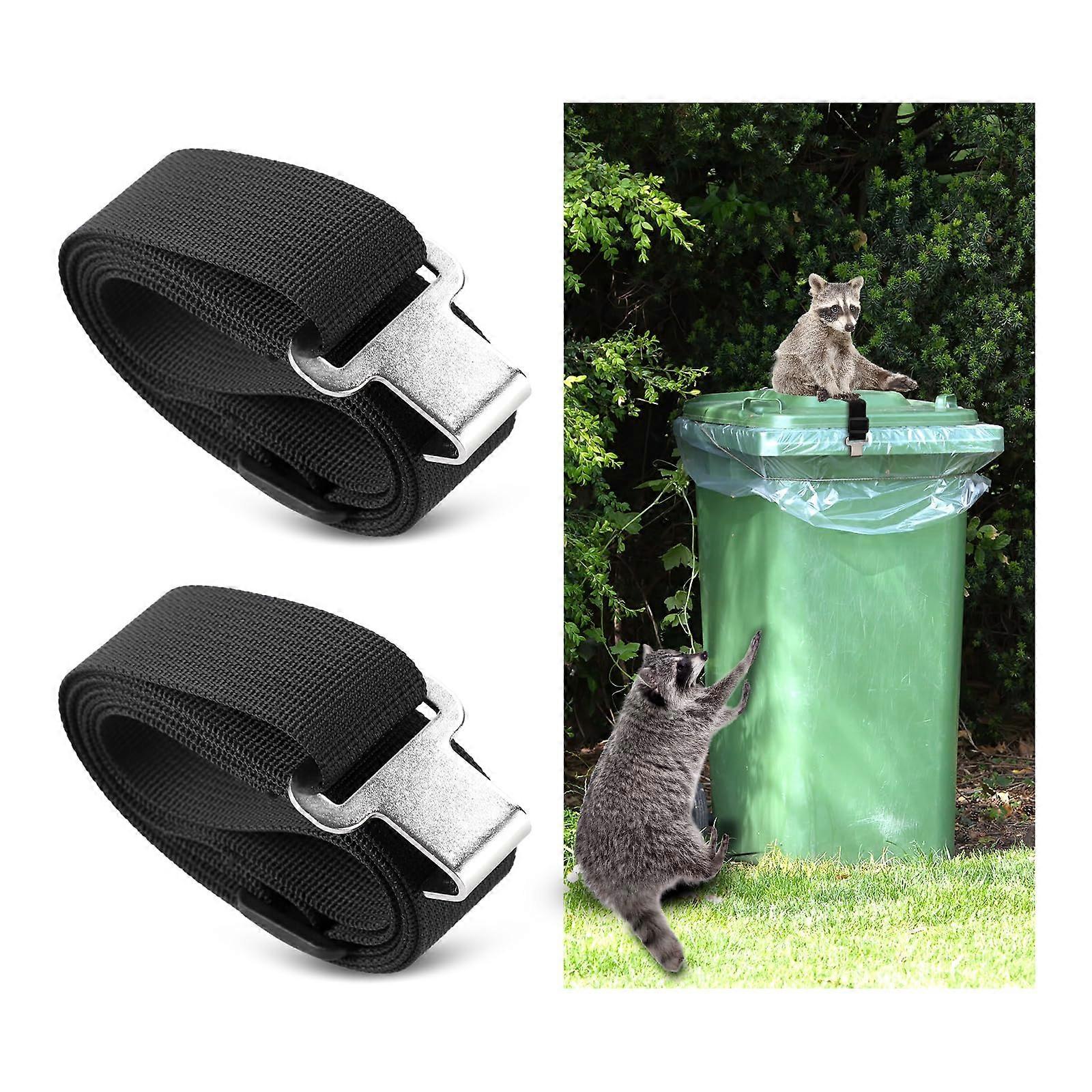 2 Pack Wheelie Bin Straps 27.56x1.41in Adjustable Garbage Can Lock for Outdoor Use Preventing Animals from Tipping Over (Black)