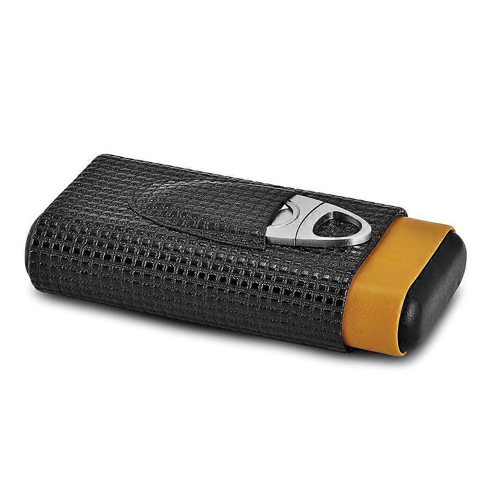 Cigar Travel Case with Cutter, Black and Tan Polyurethane, Compact 3Cigar Capacity