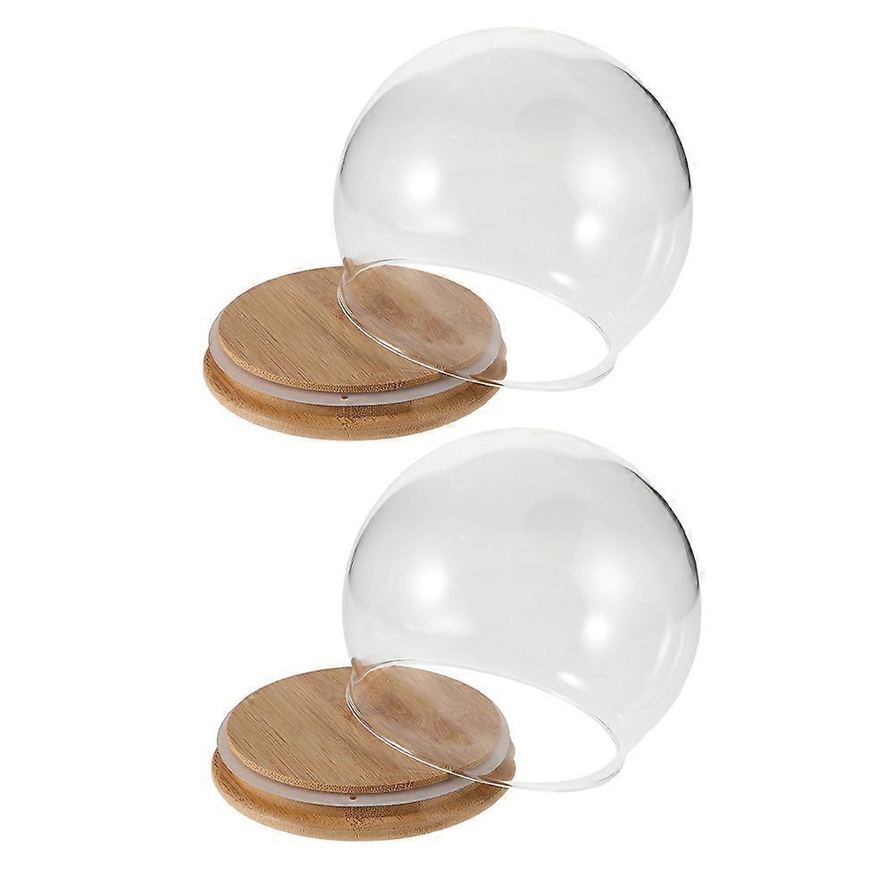 Glass Dome Display Case with Wood Base 2Pcs for Decorative Keepsakes
