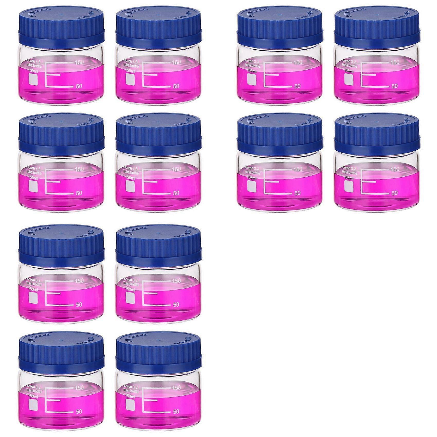 12 Pack Reagent Media Storage Bottles, 150ml Borosilicate Glass Wide Mouth Graduated Round Bottles with GL32 Screw Cap