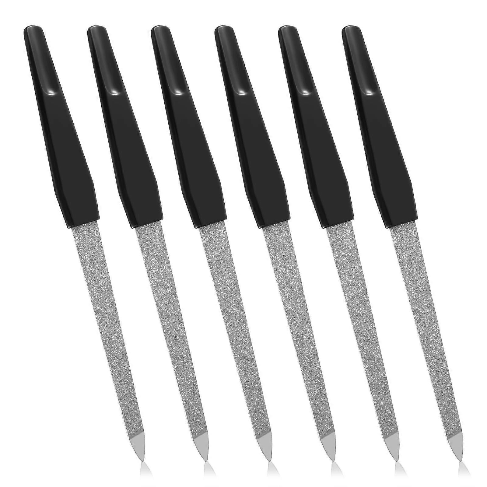 6 Pcs Metal Nail File Set for Natural Nails with Sapphire Grit and Pointed Tip NonSlip Handle