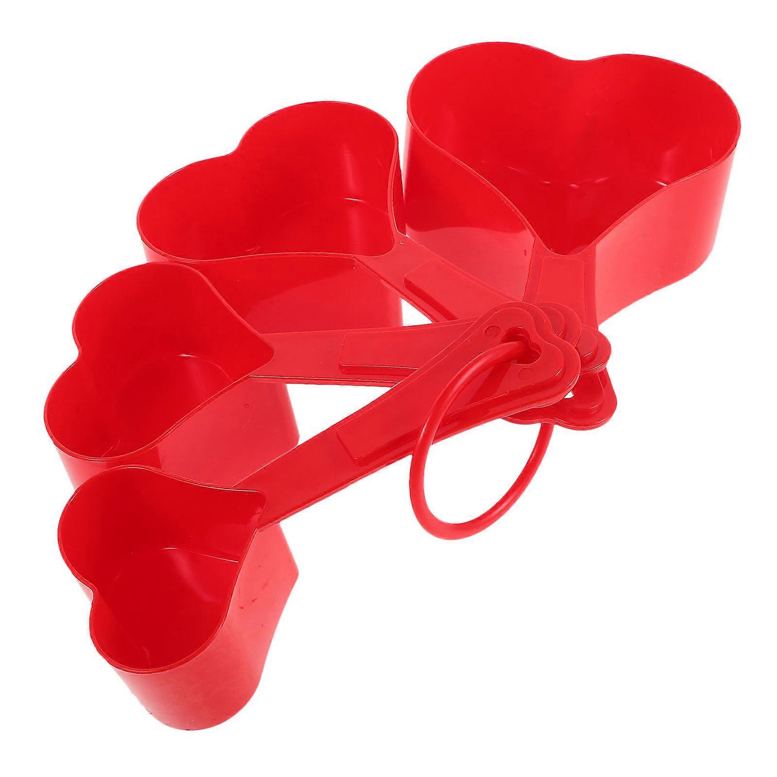 Cute Heart Shaped Measuring Spoon Set for Kitchen Use Plastic Red Color Nesting Design 4 Piece