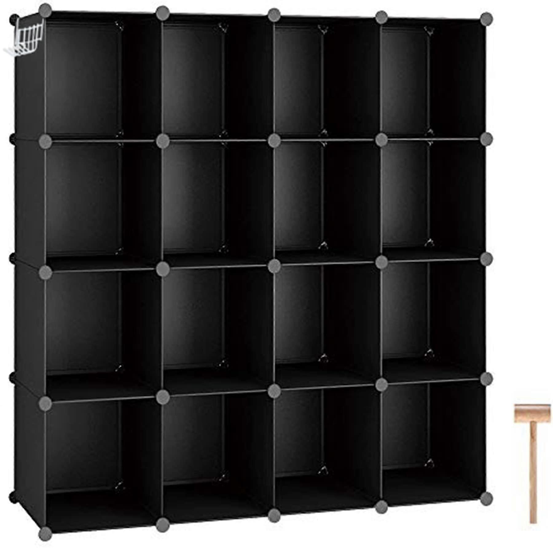 Cube Storage Organizer 16Cube Shelves Large Capacity DIY Modular Closet Unit for Home Bedroom Black