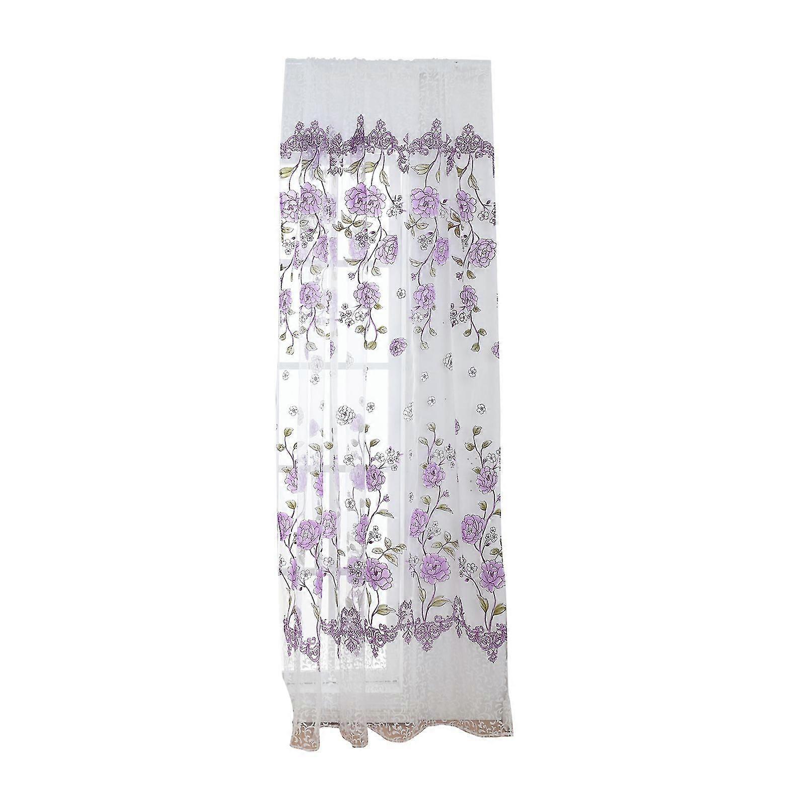 Curtain Drapes Light Filtering Flower Pattern Polyester Window Decor Drape Panel For Bedroom