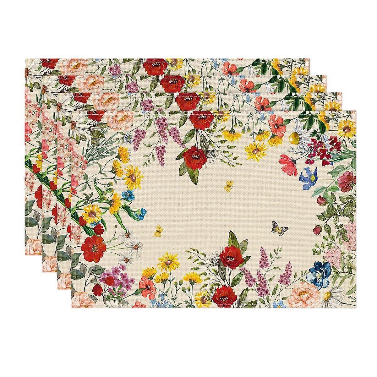 Vintage Floral Placemats Set of 4, Beige Rectangular 12x18 Inch WrinkleResistant Table Mats