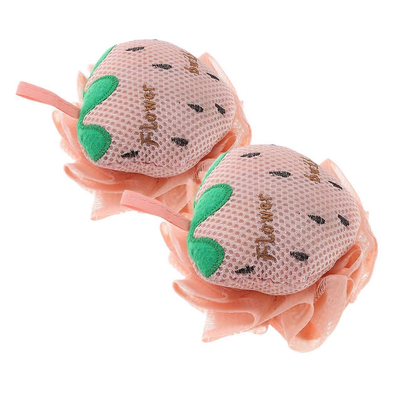 2pcs Strawberry Bath Loofah Soft Mesh Shower Sponge for Gentle Exfoliation and Rich Foam