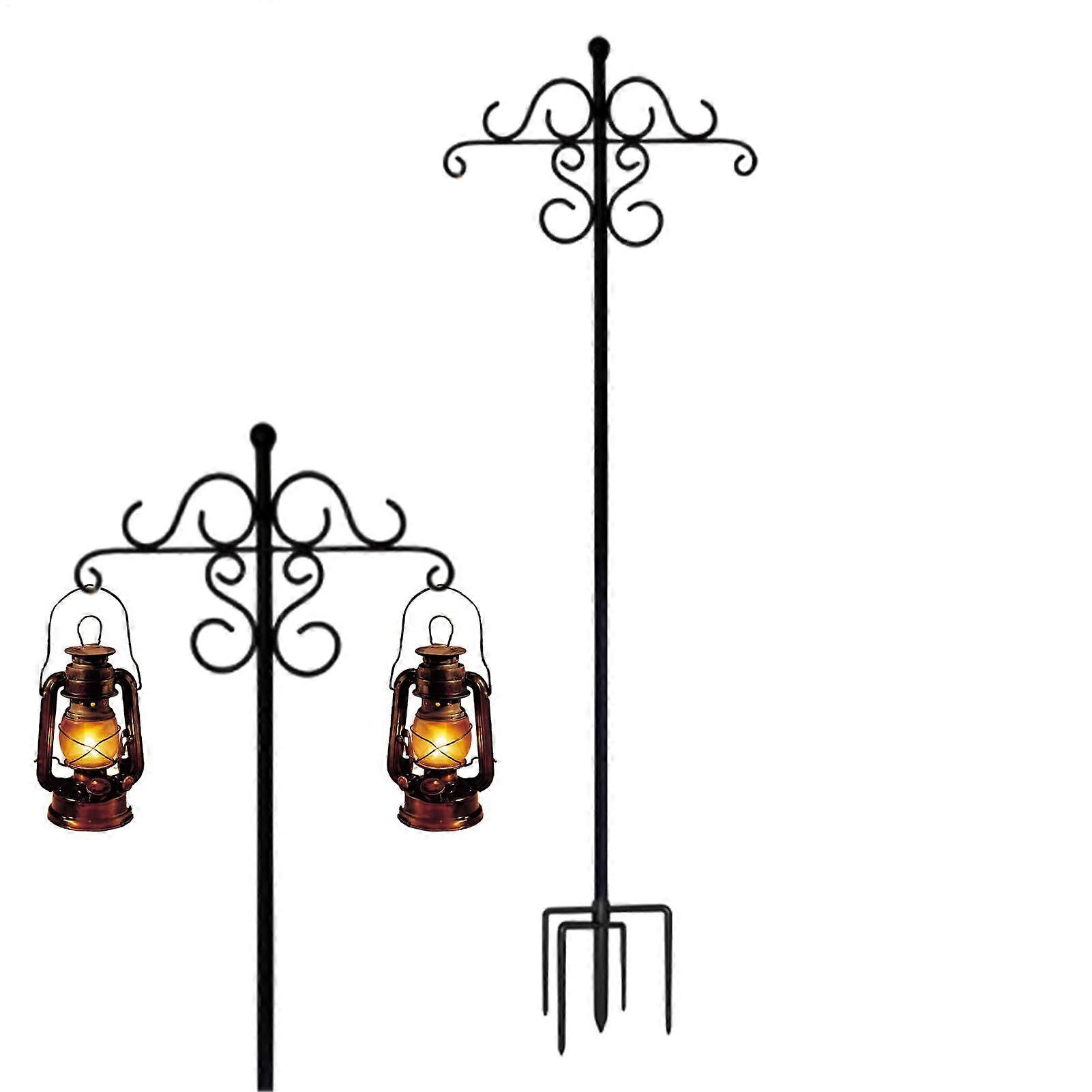 Bird Feeder Pole with Double Hooks, Adjustable Height Rustproof Metal Stand for Outdoor Garden Yard