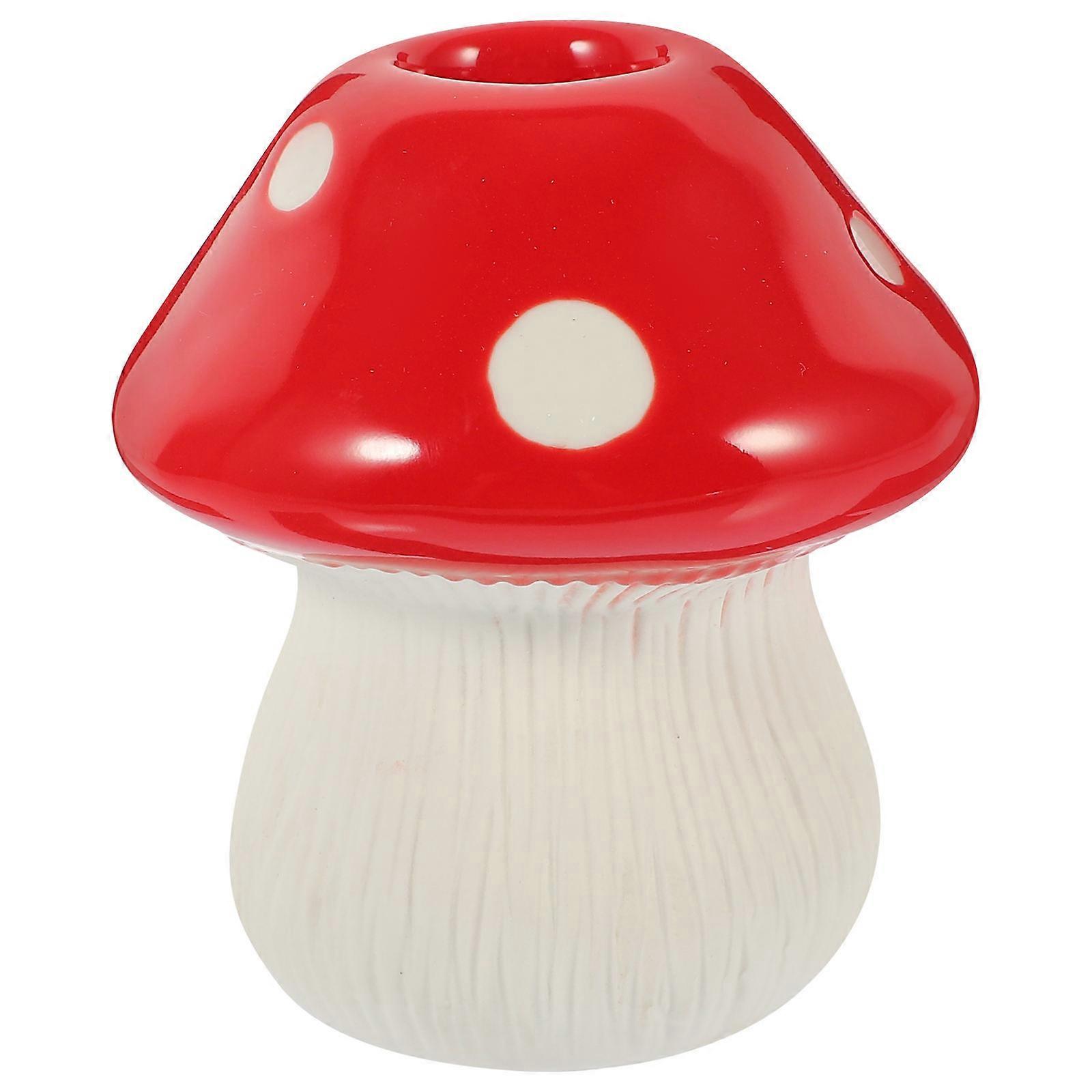 Mushroom Shape Candlestick Ceramic Candle Holder for Decor Red