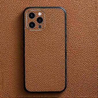 Case For Iphone 13 Intellectual Coffee Leather Frame Lens Sticker High-grade Lychee Pattern No5608