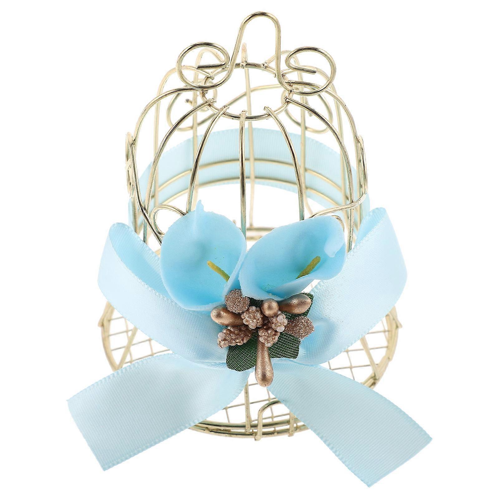 Sky-Blue Wedding Candy Box for Storage Metal Birdcage Candy Container