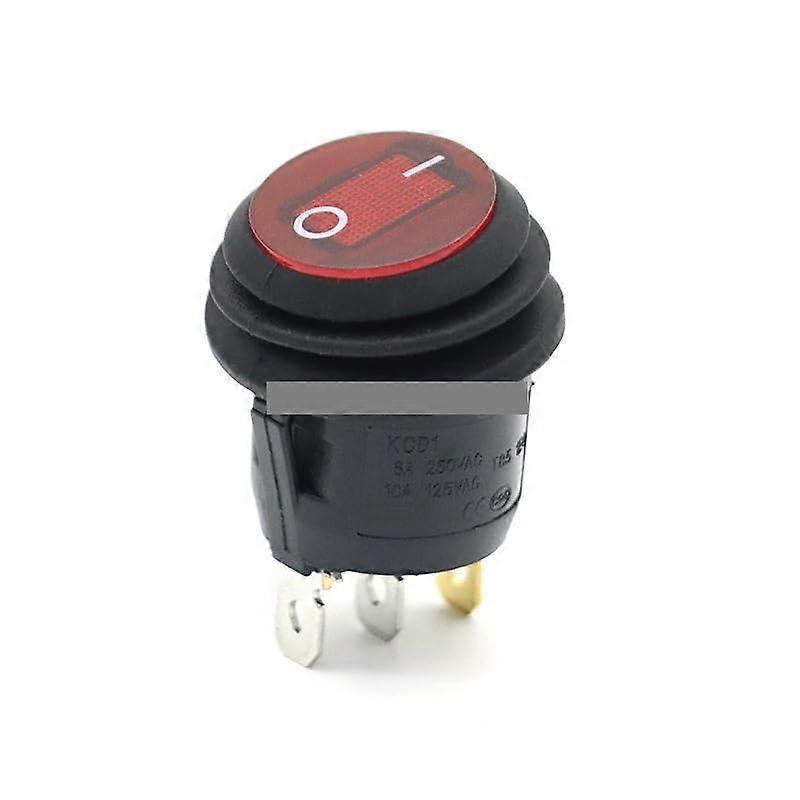 Waterproof Rocker Switch with Red LED Indicator, 220V 3 Pin Circular ON/OFF Control