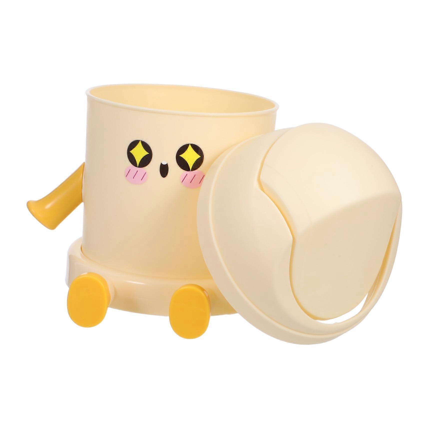 Mini Desktop Trash Can Small Plastic Wastebasket for Office Desk Quick Cleanup Beige PP