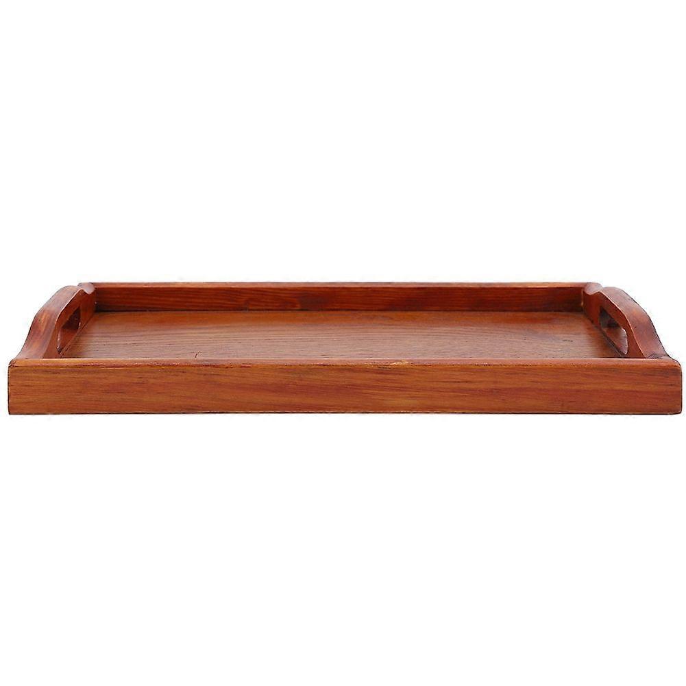 Portable Binaural Rectangular Shape Solid Wood Tea Coffee Food Serving Tray (Light Color)