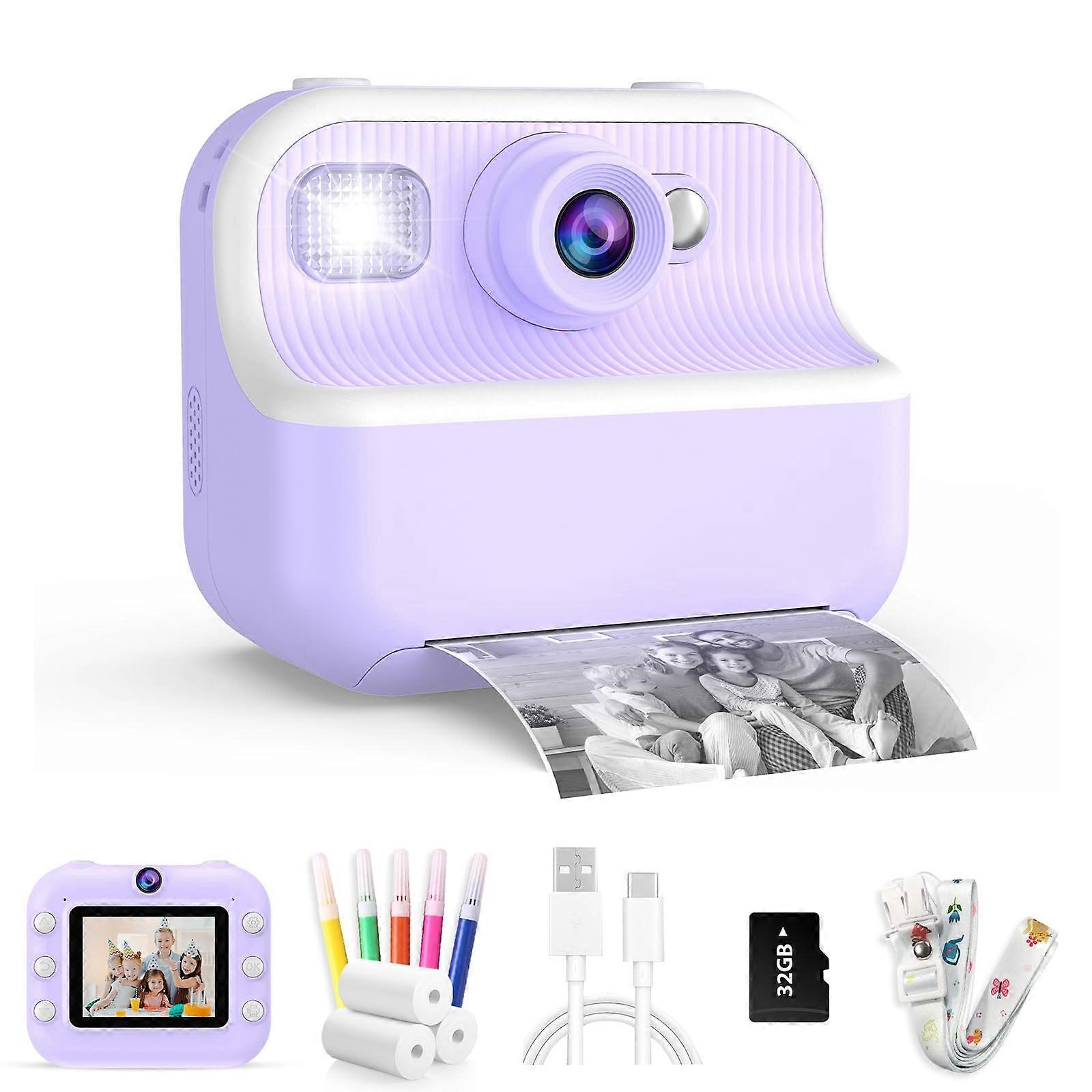 Kids Instant Print Camera with 1080P Dual Lens, 32GB Card and Print Paper for Girls and Boys Ages 312 (Purple)