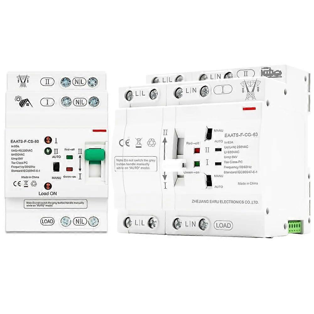 63A 2P Automatic Transfer Switch for Generator and Grid, Dual Power Source 110V Compact Panel Mount