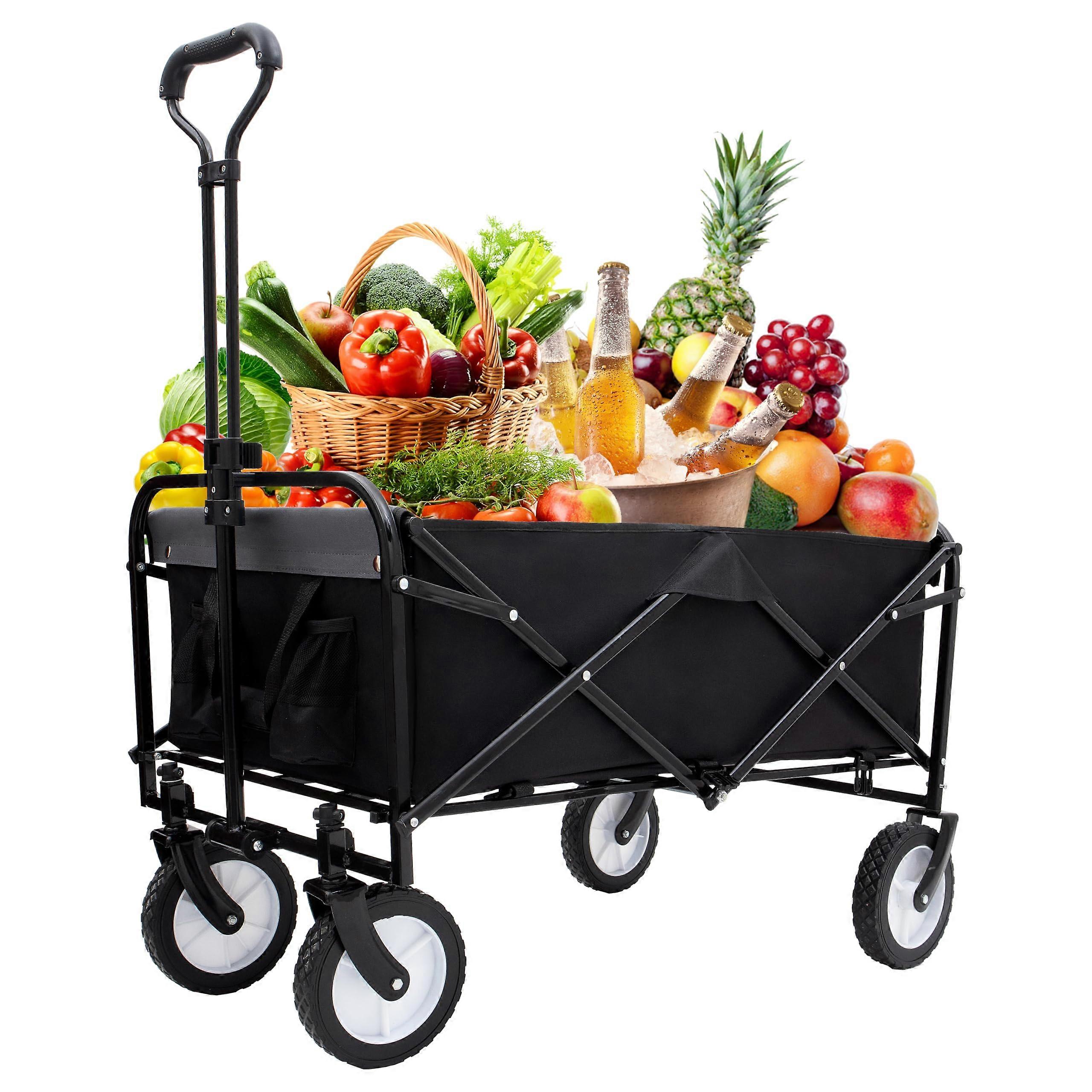 Collapsible Wagon with AllTerrain Swivel Wheels, HeavyDuty RustResistant Frame, Black