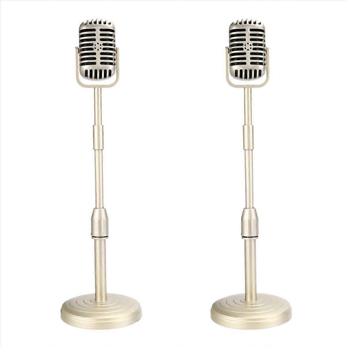Vintage Desktop Microphone Prop Model with Adjustable Height,Gold