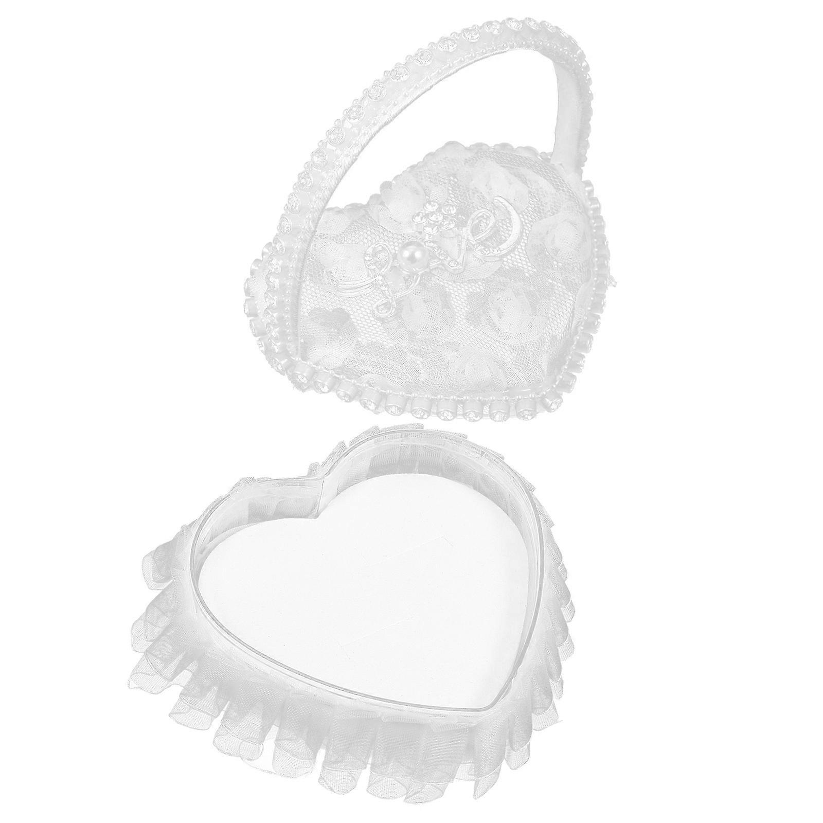 Heart Shape Lace Wedding Ring Pillow for Ceremony with Handle