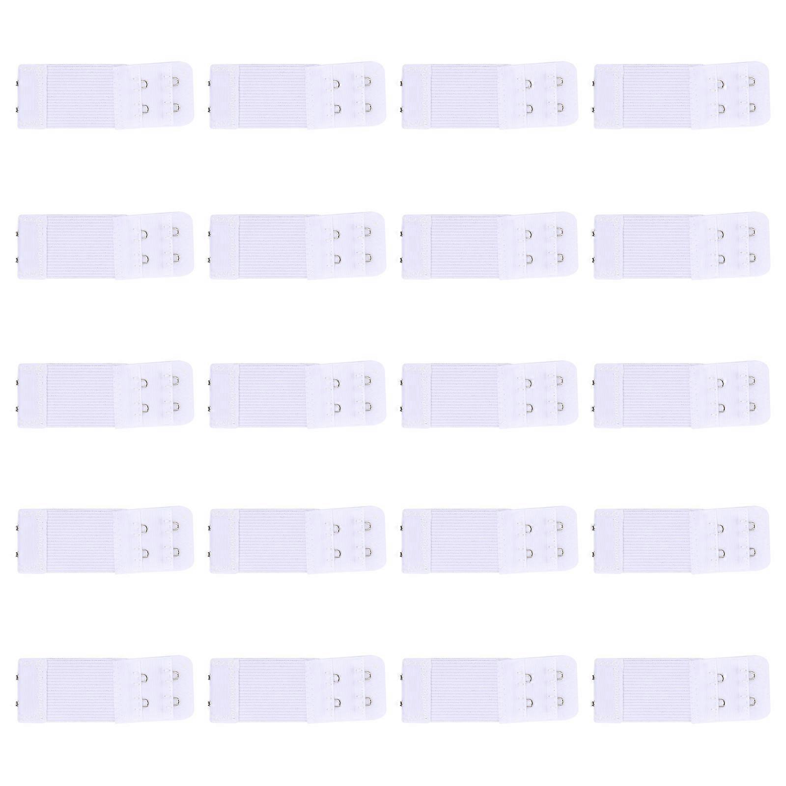 Elastic Bra Extender Buckle for Bra with 2 Hooks 2 Rows 20Pcs White Polyester
