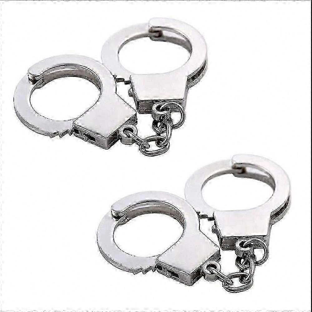 Silver Metal Handcuff Keychains, Novelty Mini Keychain Pair