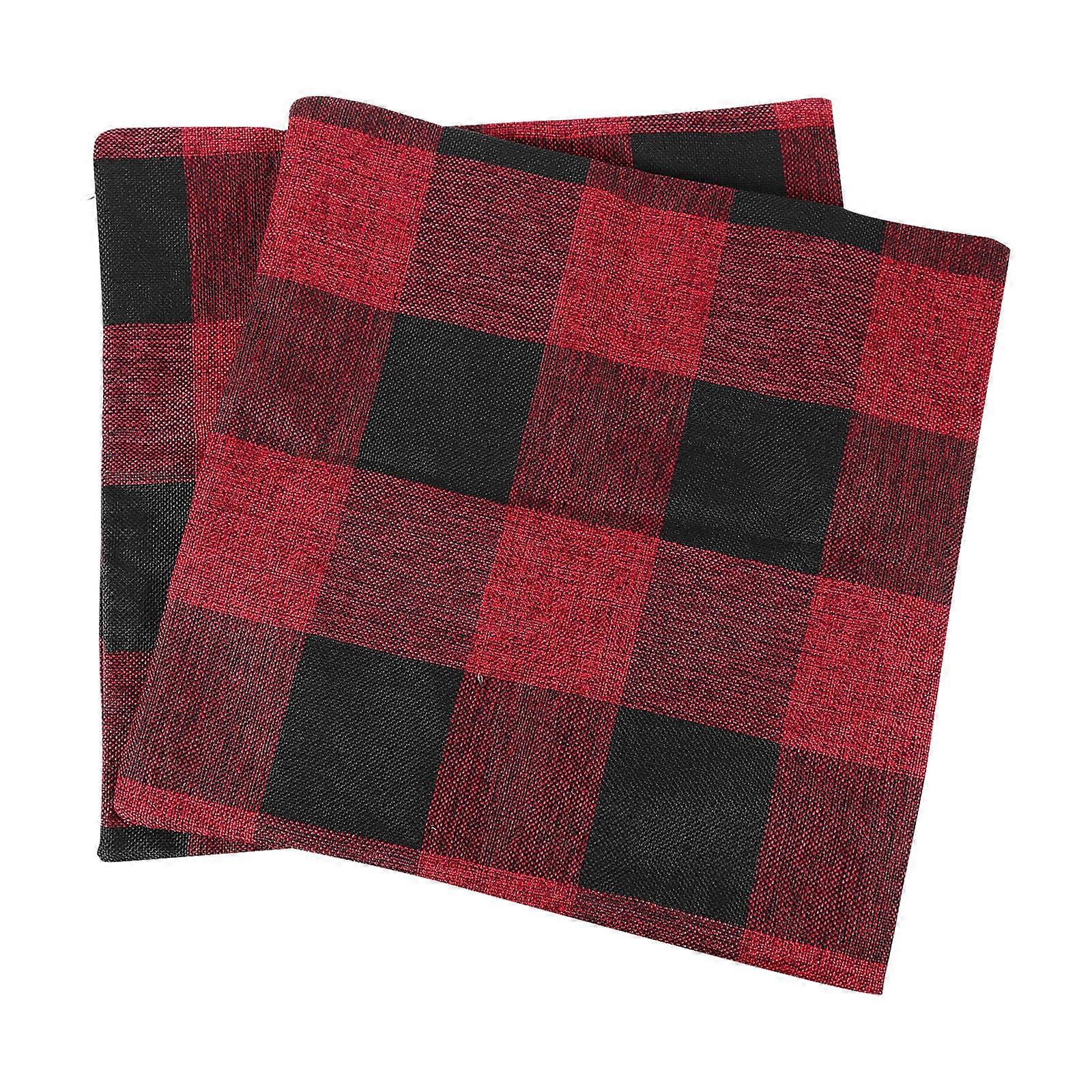 Comfortable Flax Pillow Cover for Sofa Use Grid Pattern 2Pcs Pillowcase