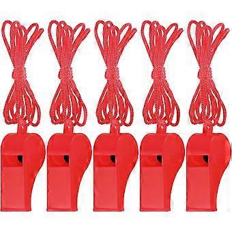 5 Pcs Referees Loud Plastic Emergency Whistle with Lanyard for Outdoor Activities, Coach Trainning,Sports Whistles Christmas Halloween Easterday Boxe