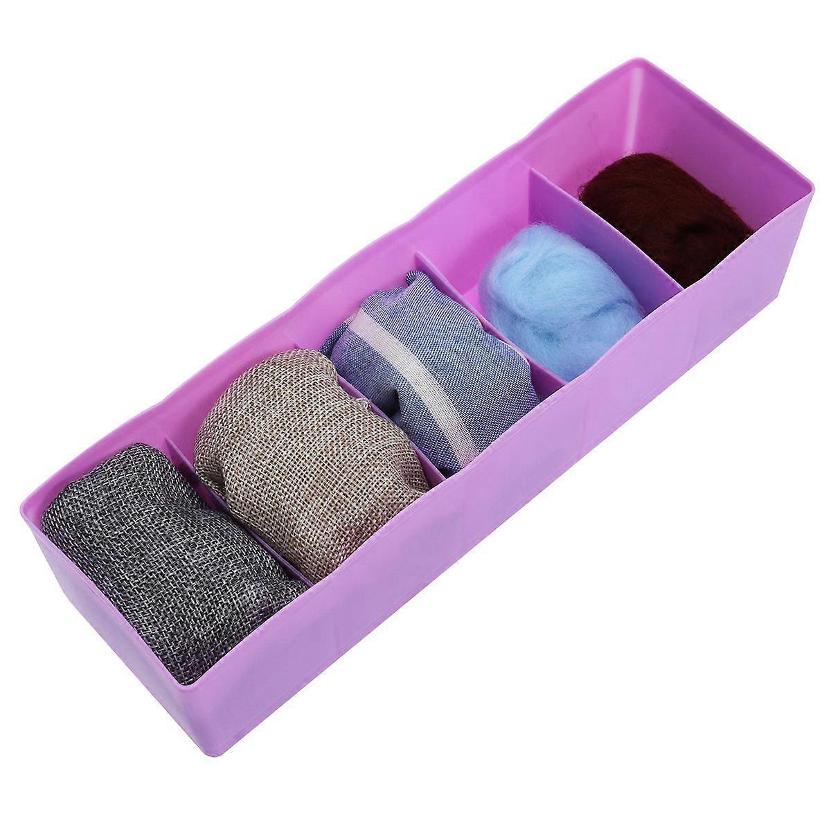 Underwear Drawer Multi-Function Five Grids Plastic Organizer Purple
