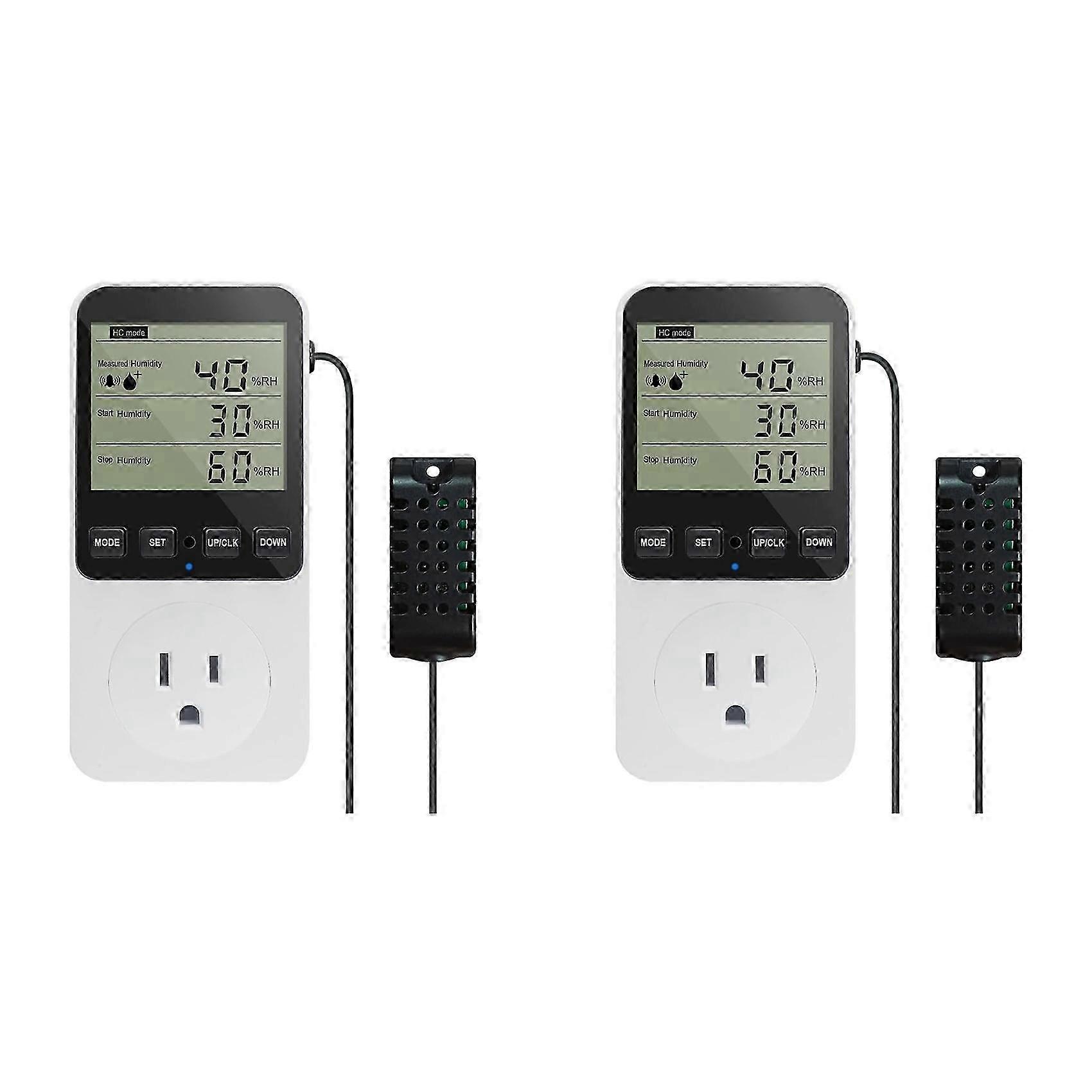 2X Humidity Controller Outlet 16A Direct Output Hygrometer Humidity Control Switch Humidity Sensor 20-95%RH US Plug
