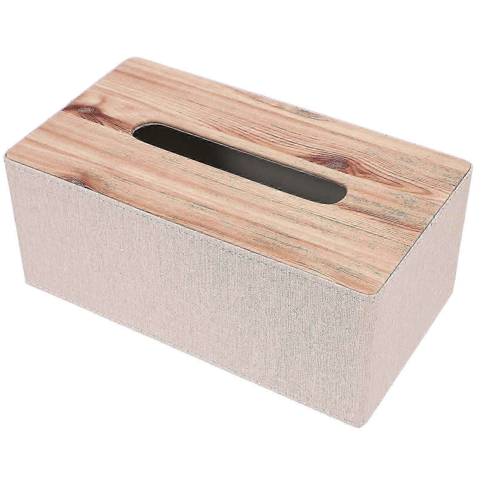 Beige PU Tissue Box Holder for Home Use Rectangular Design