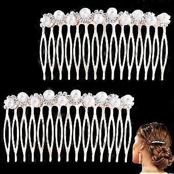 PAGOW Parel Bruids Haar Zijkam, 15 Tanden Zijhaarkammen Voor Dik Haar, Parel Strass Bruids Bruiloft Haarstukken, Kristal Haaraccessoires F