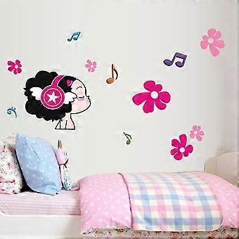 Heytea Muziek Meisje Roze Bloemen Verwijderbare Muursticker Sticker, Kinderen Kinderen Baby Home Kamer Kwekerij DIY Decoratieve Zelfklevende Kunst Muurschildering