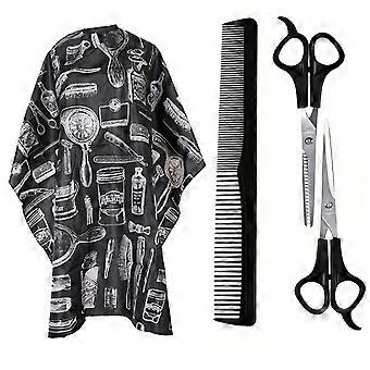 4-Piece Hair Cutting Scissors Thinning Shears Comb Barber Cape Set Black