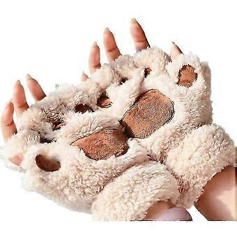 Leuke kinderen volwassenen fuzzy warme handschoenen winter pluche halve vinger beer kat poot klauw wanten handen warmer