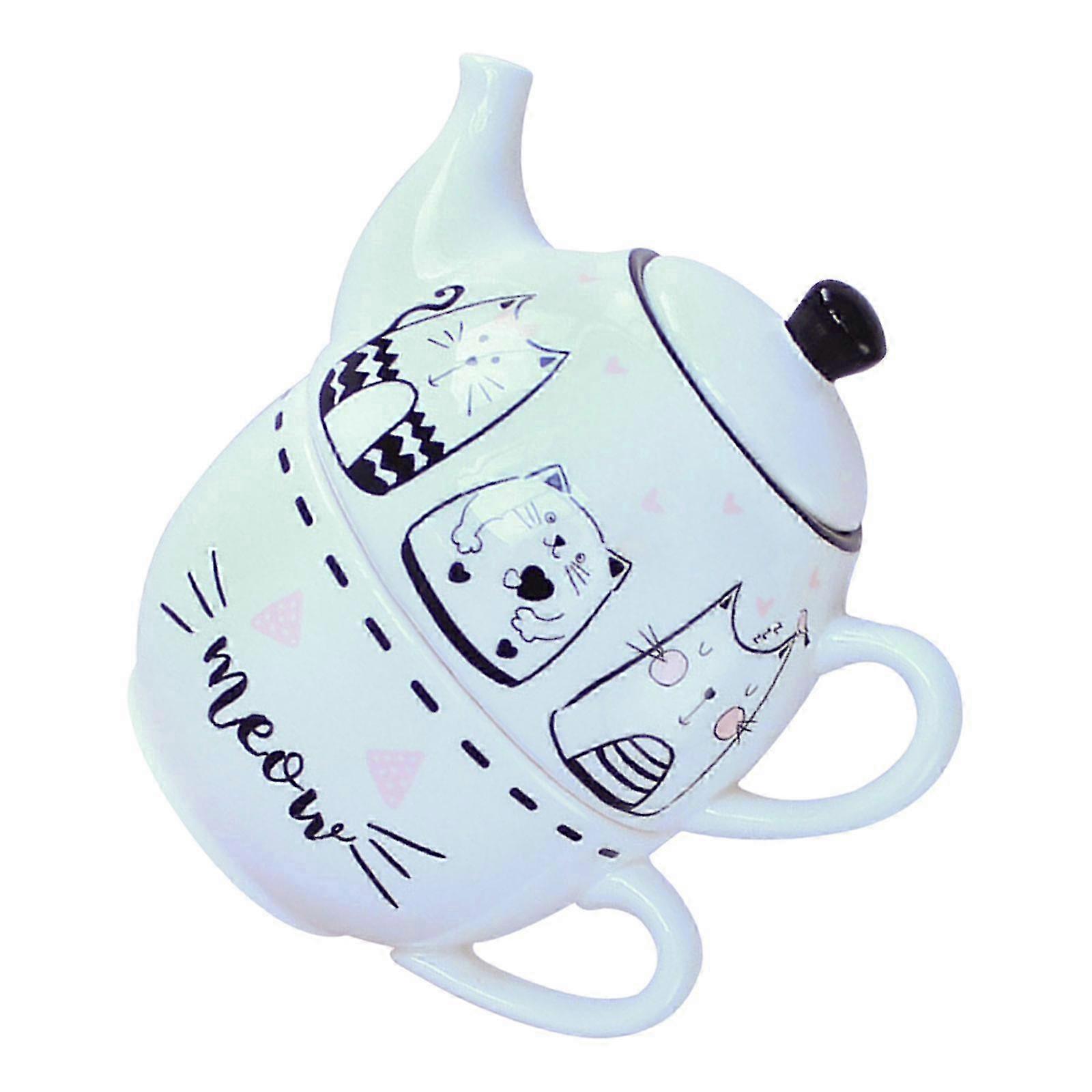 1 Set Lovely Cat Pattern Teapot Cup Kit Creative Ceramic Tea Cup Teapot Set