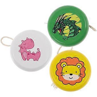 Wooden Yoyo Ball for Kids with Colorful Cartoon Pattern 3Pcs Set