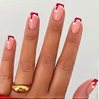 Christmas Press on Nails Short Square Fake Nails with Santa Hat Snowflake Design 24pcs