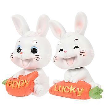 Shaking Head Miniature Rabbit Figurines Resin Decor for Desktop 6Pcs