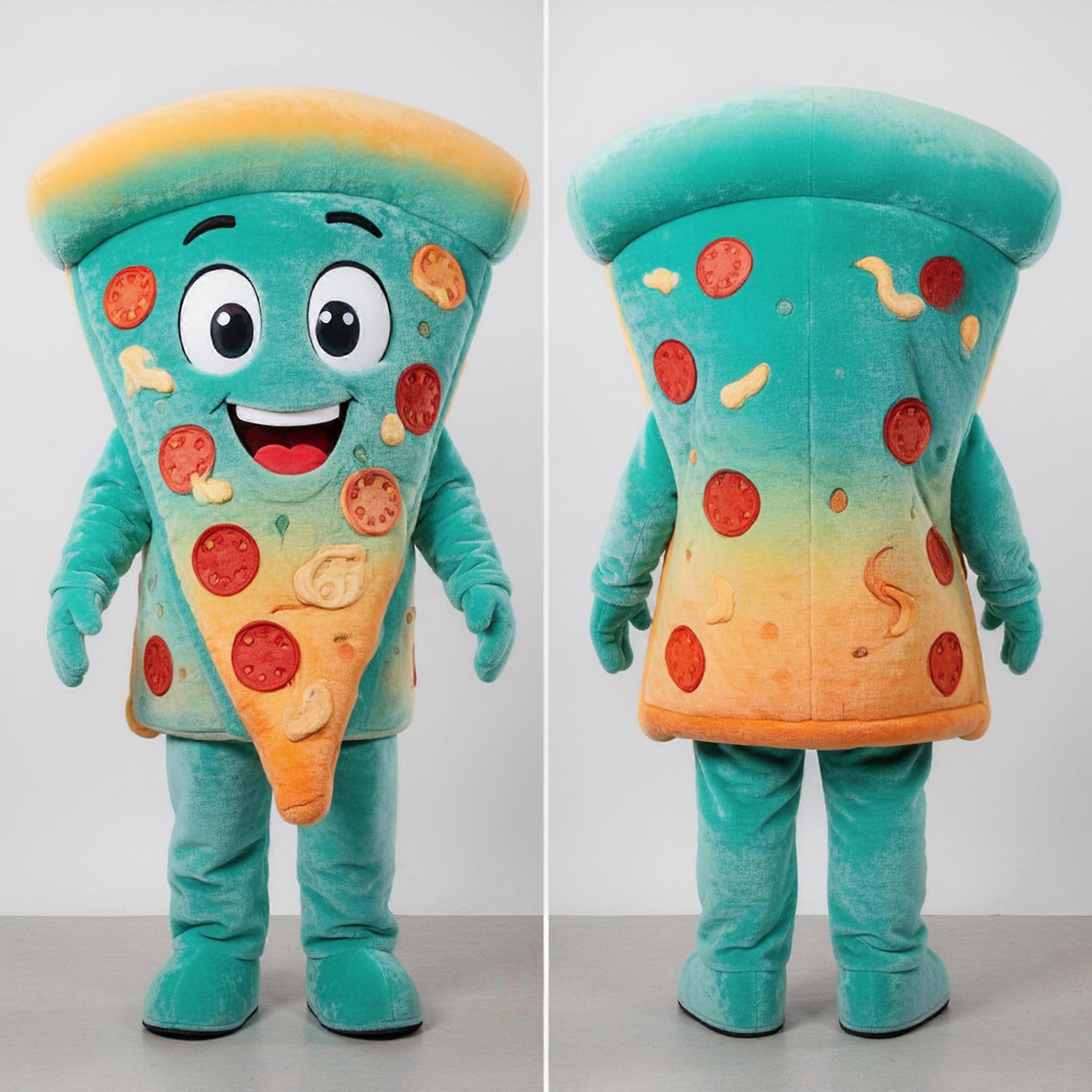 MASTICOT Teal Denim Pizza Slice Mascot