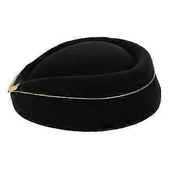 Women's Flight Attendant Costume Hat - Black Felt Beret for Cosplay and Role Play Props OCD