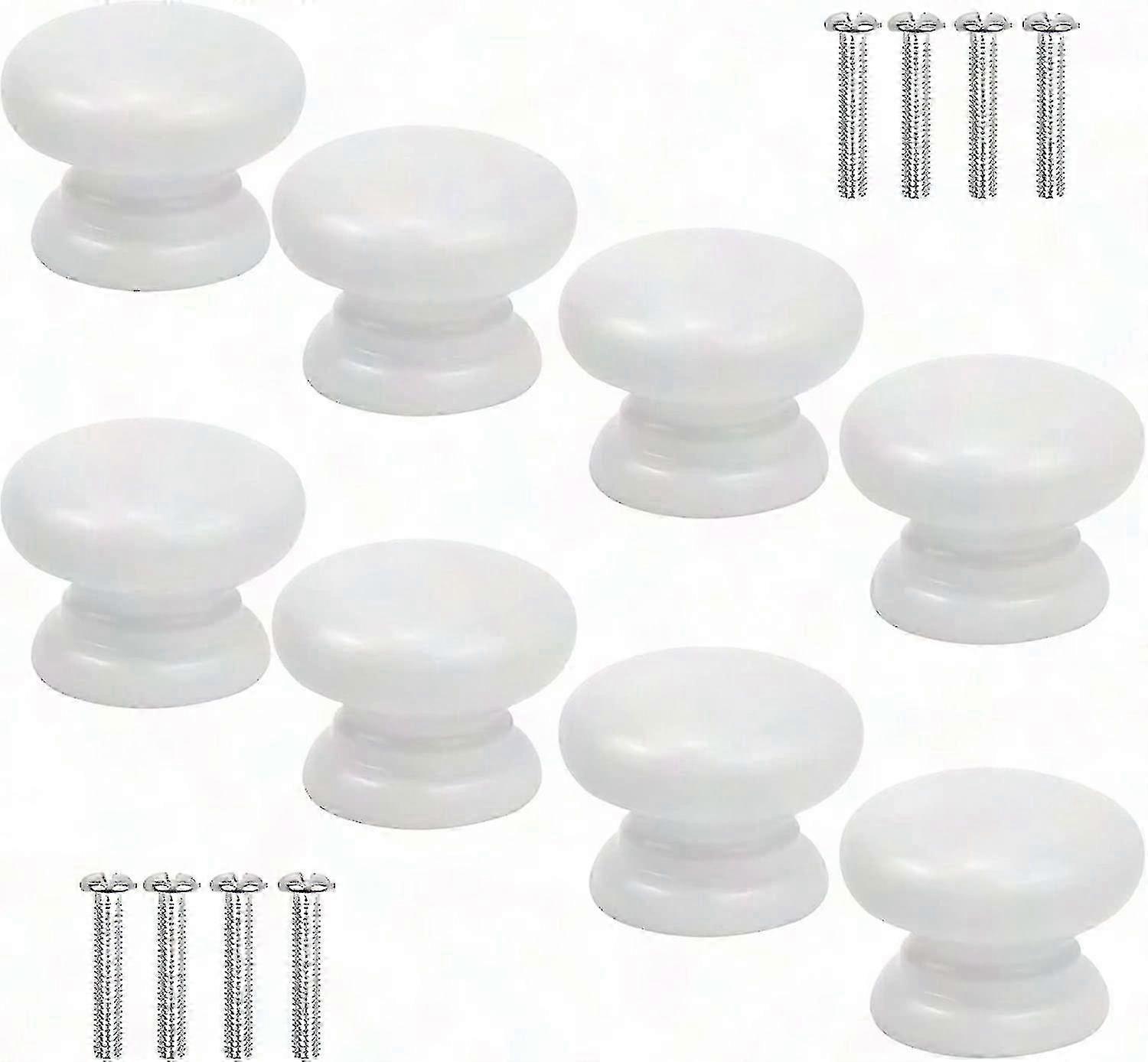 2023 - 8 Pcs White Mushroom Cabinet Knobs, 33mm Round Drawer Pulls Solid Door Handles