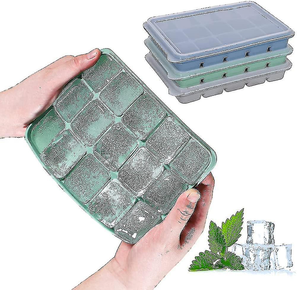 3 Pack Ice Cube Trays, Silicone Ice Cube Molds With Splash Proof Lids, 45 Cubes
