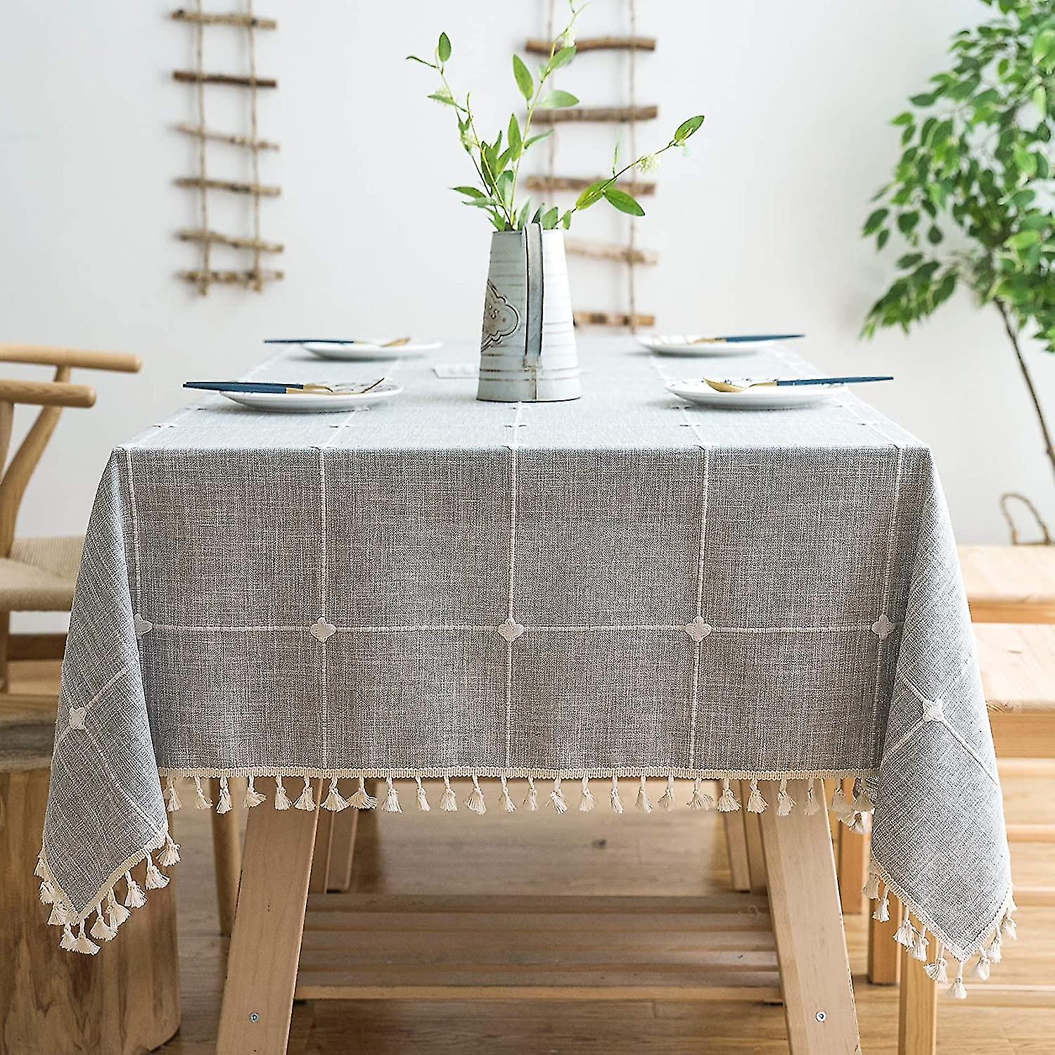 Rustic Lattice Tablecloth (55"x 55") Cotton Linen Grey Rectangle Table Cloths For Kitchen Dining