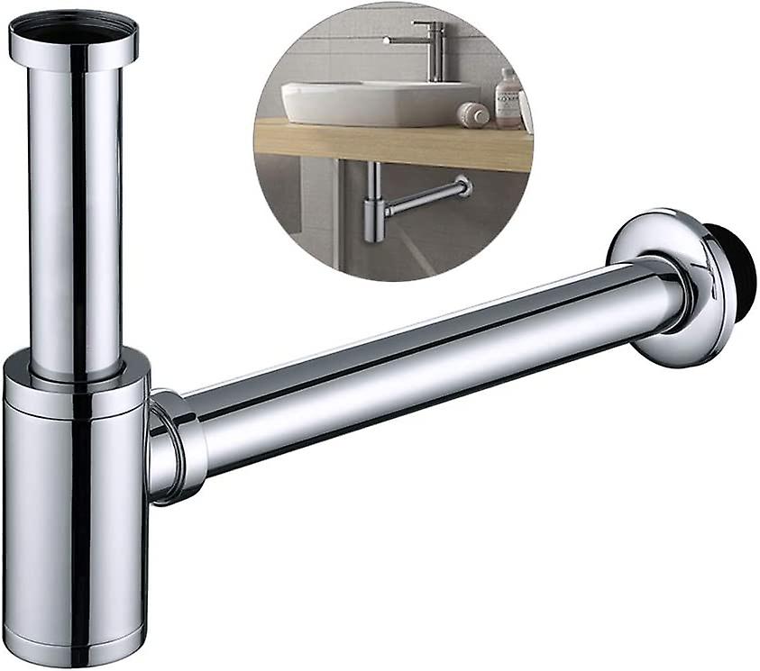 Sink Siphon Chrome Odor Proof Brass Siphon Tube ,Silver,30*22.5cm