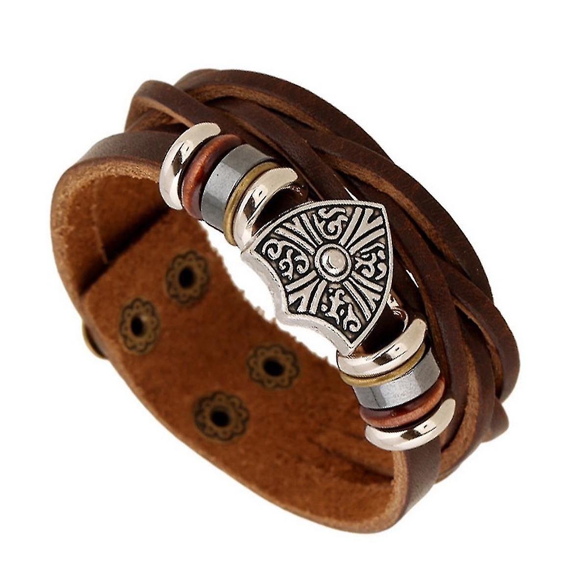 メンズワイドブラウンレザーブレスレット