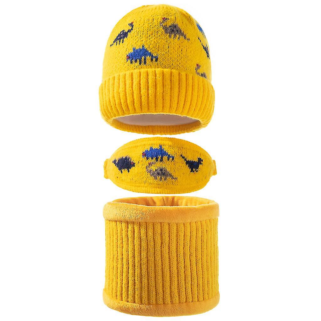 3pcs Baby Warm Winter Hat Scarf Face Mask Set Knitted Dinosaur